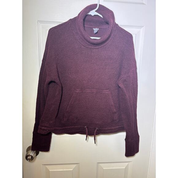 Sweaty Betty Restful Boucle Sweatshirt Funnel Neck Kangaroo Pouch Red Wine sz S - Picture 2 of 9